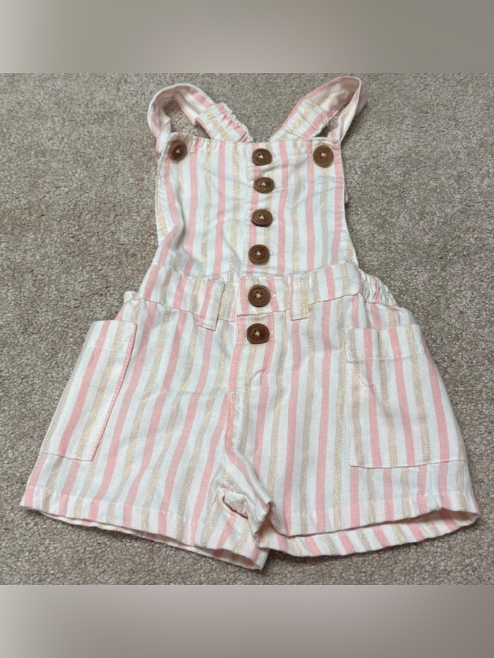 Jessica Simpson Girls 3T Pink Striped Shortall Romper Overalls
